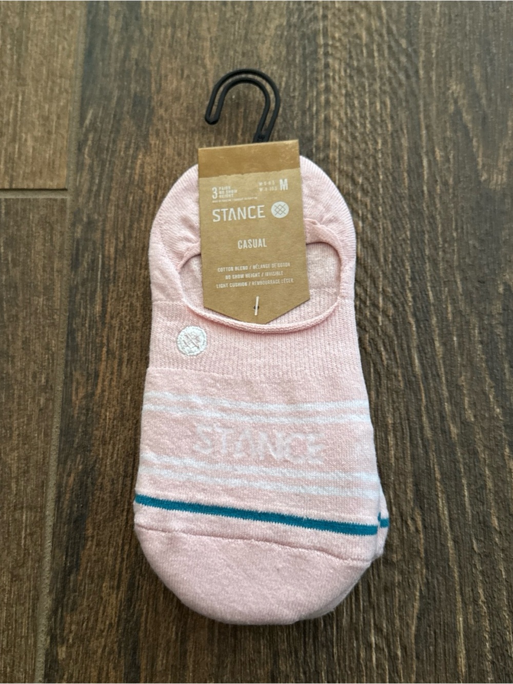 Stance Men’s Casual No-Show Socks in Light Pink with Teal Stripe 3 pk